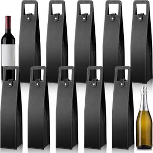 FillTouch 10 Pcs Leather Wine Gift Bags Reusable Leather Wine Tote Carrier Single Bottle Champagne Beer Protector Gift Bags for Parties Birthdays Wedding Christmas(Black,Classic Style)