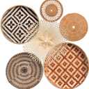 KushimHome Wall Basket Decor Set - 18" to 9" Hanging Boho Art, Bamboo Seagrass Rattan Woven Baskets, 17.7x1, 16"x1, 15"x2, 11"x1, 9"x1