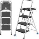 3 Step Ladder, Folding Step Stool with Tool Platform, Wide Anti-Slip Pedal and Anti-Slip Feet, Sturdiest Steel Construction, 600lbs Capacity Steel Ladder for Home Office, Grey (Gray)
