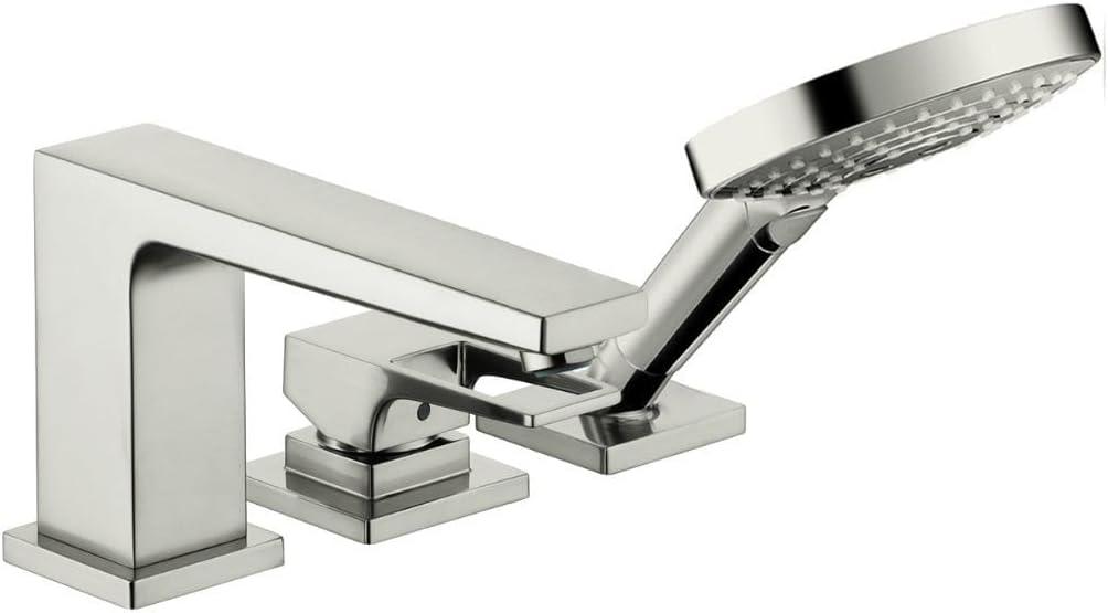 hansgrohe Metropol Modern 1-Handle 13-inch Wide Roman Tub Filler Freestanding Bathtub Faucetand Shower Set in Brushed Nickel, 74554821