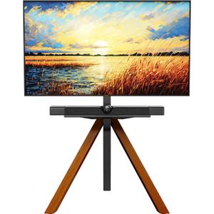 Corner TV Stand for Most 32-75 Inch LED LCD Screens, Tripod Easel TV Stand Modern TV Floor Mount Swivel with Soundbar Shelf for Bedroom/Living Room,VESA 600x400mm (Walnut)