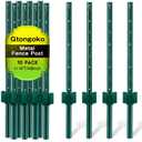 Gtongoko 4 Feet Heavy Duty Metal Fence Posts, 10 Pack U Channel Fence Post with Anchor Plate, Green Steel T Post for Garden, Yard, Farm, Wire Fencing