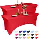 2 Pack 6 Feet Red Spandex Tablecloth for Rectangular Tables, Fitted & Stretch, Washable, Wrinkle Resistant, Perfect for Event, Wedding, Party, Banquet, Cocktail, Festival, and Table Protector