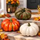 Thyle 3 Pcs Large 7" Artificial Pumpkin Decor 3D Faux Foam Harvest Pumpkins