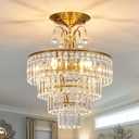 CVKASH 5 -15.3 Inch, Lights Crystal Gold Chandelier Fixture Modern Semi Flush Mount Ceiling Light with E12 Ceiling Lighting for Bedroom Living Room Kitchen Hallway Dining Room, D15.35 x H20.07