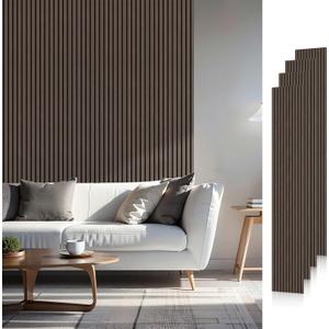 Wood Slat Acoustic Panels, 94.5" x 12.6" Each Soundpoof Wooden Slat Wall Panel, Classic Dark Walnut, 4 Pack