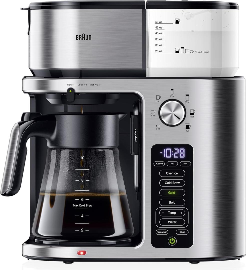 Braun MultiServe Plus 10-Cup Drip Coffee Maker, Auto Start, Cold Brew