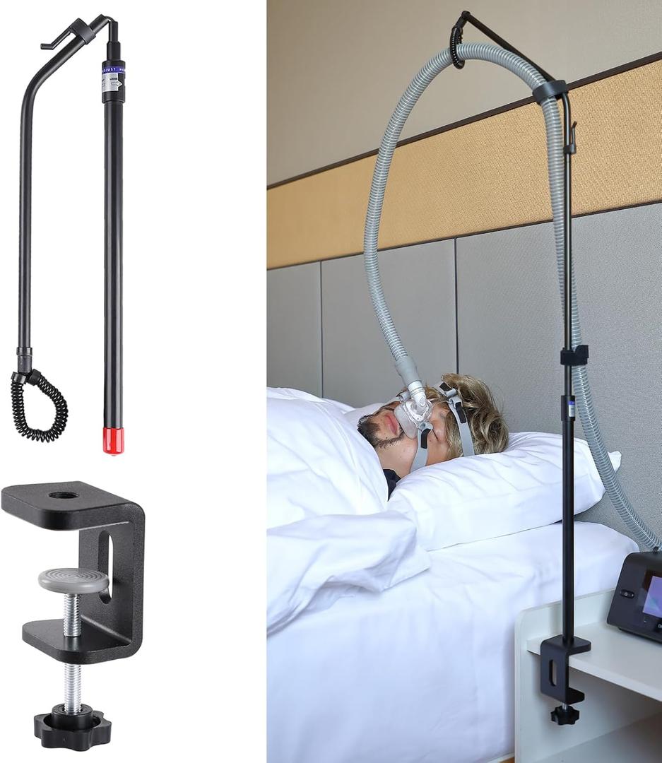 LONYEON CPAP Hose Holder - Prevent Leakage and Tangle with Height Adjustable, Removable and Rotatable - Hose Hanger Hook Organizer CPAP Accessories Supplies for Sleep, with C Clamp Base, Black