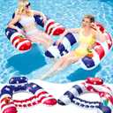 2 Pack Inflatable Pool Floats Chair Adults, American Flag Pool Lounge Chair with Cup Holders & Backrest, Blow Up Patriotic Swimming Floating Water Pool Floaties for 4th of July Party Summer Beach Lake