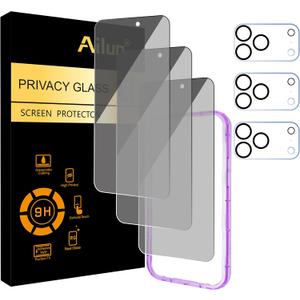 Ailun 3 Pack for iPhone 17 Pro Max Privacy Screen Protector [6.9 inch]+ 3 Pack Camera Lens Protector with Installation Frame,Dynamic Island Compatible,Anti Spy Tempered Glass[9H Hardness]-HD