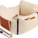 Dog Car Seats for Small Dogs, Waterproof Puppy Car Seat with Side Handles and Large Pockets, Clip-On Safety Leash and PP Cotton Filling, Pet Booster Seat for Small Dog up to 25lbs (Apricot)