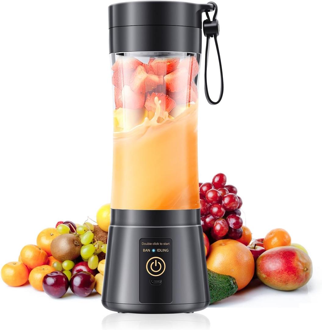 Cordless Personal Size Portable Blender - 380Ml Blender Smoothies and Shakes, BPA Free Traveling Juice Cup with Powerful Blending, Freshly Squeezed in Sports/Travel/Home (Black)