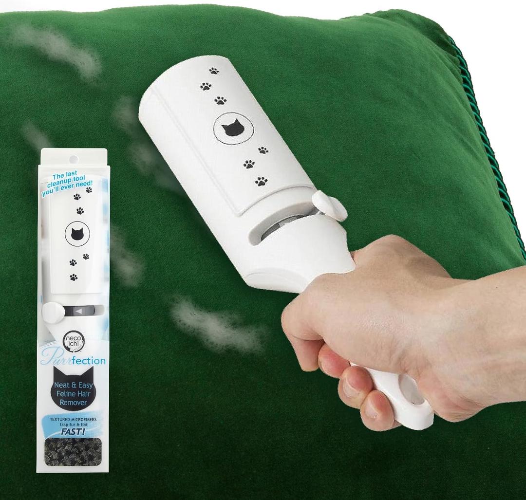 Necoichi Purrfection Neat & Easy Cat Hair Pet Hair Remover, Textured microfibers Trap Fur & lint Fast, Made in Japan, White