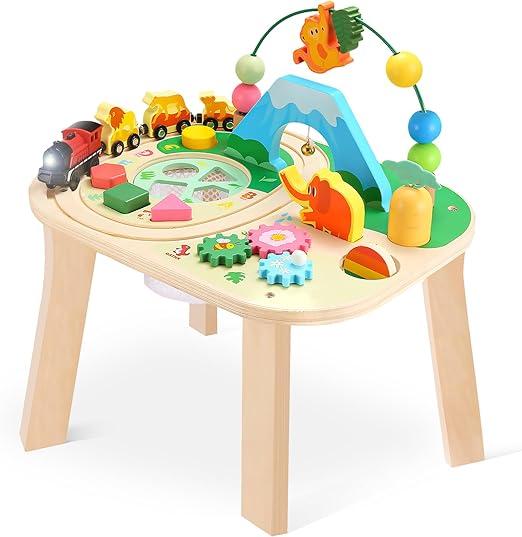 wingyz Baby Activity Table for 1+ Year Old, Wooden Montessori Standing Center with Roller Coaster Shape Sorter Bead Maze, 12 Months Baby Sensory Table Toddler Toy, 1st Birthday Gifts for Boys Girls