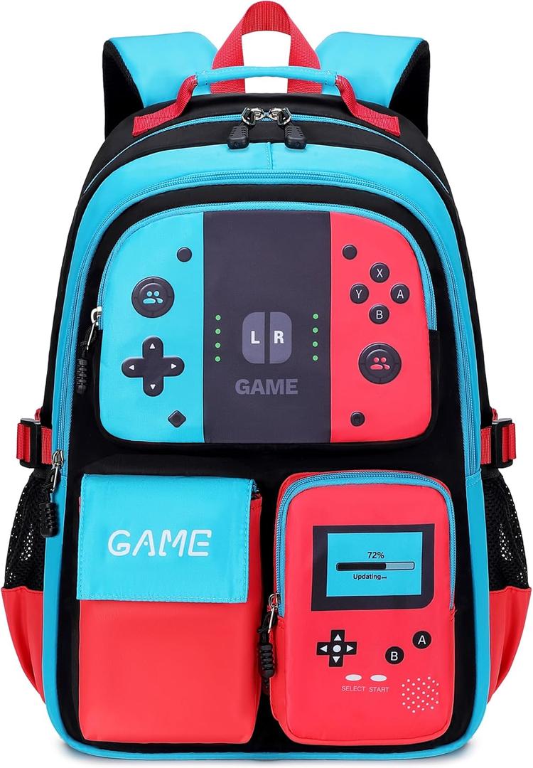 Boys Backpack Kids Bookbag TeensSchool Bag Luminous Game Large Capacity Bag(Blue/Red)