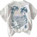 Women's Hawaiian Tropical Graphic Tees Crewneck Short Sleeve Vacation Summer T Shirt (White, S)