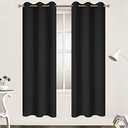 Yakamok 72 Inch Long Blackout Curtains for Bedroom, Thermal Insulated Grommet Drapes for Living Room, 38W x 72L, Black, 2 Panels