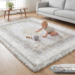 Huloo Sleep Baby Play Mat for Floor - 79x118 Inches 1.3" Thick Elasti-Foam Playpen Mat for Toddlers Infant Kids, Water-Repellent Nursery Rug, Non-Slip Backing for Crawling & Tummy Time, Brown Rustic