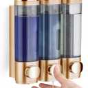 Shower Soap Dispenser Wall Mounted Shampoo and Conditioner Dispenser No Drill 3 Chamber Large Capacity for Bathroom Hotel, Gold