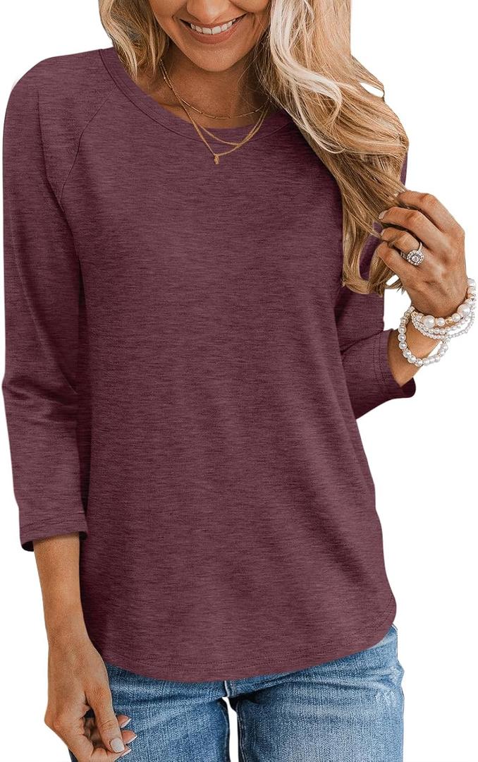 TICTICMIMI Women's Crewneck 3/4 Sleeve Tops Casual T Shirts Basic Summer Tees Loose Fit Pullover Tunic Blouse (XX-Large, Red)