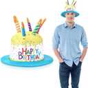 Cuffbow Happy Birthday Cake Hat for Adults Yellow and Blue Funny Birthday Cake Hat with Candles Unisex Party Novelty Hats for Festival Party Gifts Costume Accessory Photo Booth Headwear