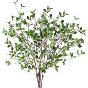 Beebel 3.5Ft 3 Pcs Artificial Branches Plants Eucalyptus Shrubs Greenery Stem Ficus Twig Fake Plastic Plant for Vase Bouquets Wedding Floral Arrangement Decor