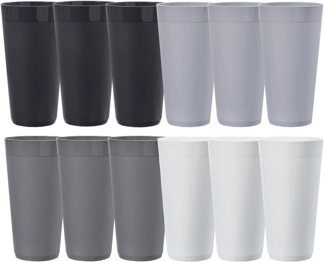 US Acrylic Newport 32 ounce Unbreakable Plastic Stackable Iced-Tea Tumblers in Grey Stone | Set of 12 Drinking Cups | Reusable, BPA-free, Made in the USA, Top-rack Dishwasher and Microwave Safe