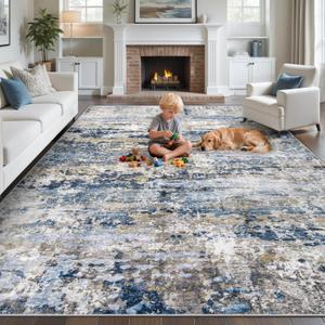 pmtsns Area Rugs 8x10 for Living Room: Washable Rug Modern Abstract Neutral Soft Non-Slip Low-Pile Indoor Large Carpet for Bedroom Dining Room Home Office Children's Room(Blue Grey Brown, 8'x10')