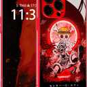 Japanese Anime Anti-Drop Color Soft Silicone Protective Shell Manga Pattern Tempered Glass Covers Multicolor Phone Cases (Red, Gear 5 Nika JoyBoy, for iPhone 14)