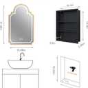 20"x32" LED Medicine Cabinet with Mirror, Recessed or Surface Mount Medicine Cabinets for Bathroom, Full Metal, Decorative Art Arched Mirror with Storage, 2 Shelves and 1 Organizer Box, Bling Gold