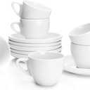 Sweese 4oz Porcelain Espresso Cups with Saucers, Set of 6 - Ideal for Espresso, Cappuccino, Latte, Tea - White