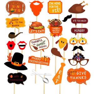 7-gost 25PCS Friendsgiving Photo Booth Props Friends Thanksgiving Day Party Supplies Decorations