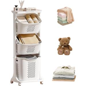 Rolling Laundry Hamper Cart with Wheels, 3 Tier White Laundry Baskets, Clothes Hamper with Portable Storage Baskets for Kitchens, Bathrooms, Bedrooms, Classrooms, Laundry Rooms(75L) Rolling Laundry Hamper Cart with Wheels, 3 Tier White Laundry Baskets, Clothes Hamper with Portable Storage Baskets for Kitchens, Bathrooms, Bedrooms, Classrooms, Laundry Rooms(75L)