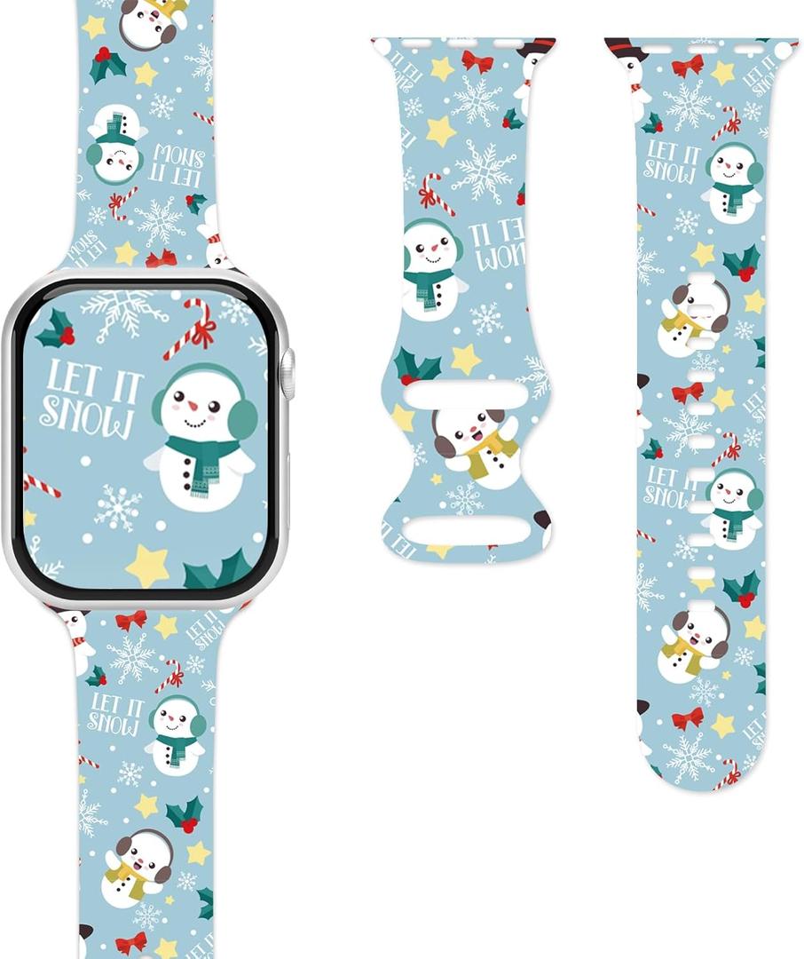 2 x Christmas Watch Bands for Apple Watch Band 38/40/41/42/44/49mm for Men Women, Silicone Waterproof Adjustable Printed Smartwatch Strap for iWatch Series 9 8 7 6 5 4 3 2 1 SE Replacement Wristband Gifts (Snowman)