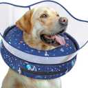 Elevated Inflatable Dog Cone Collar to Stop Licking, Doggie Donut Collar After Surgery, Soft Dog Cone Alternative for Small Medium Large Dogs (L(Neck 12"-16"), Navy)