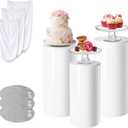 3Pcs Cake Stand & Cylinder Stands for Party Round Pedestal Stand with Weighted Water Bag & Spandex Cloth Cover for Stable Wedding, Birthday, Indoor Outdoor Home DecorPVC Plastic,Vivid White