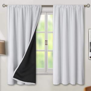 BGment Greyish White Thermal Insulated Blackout Curtains for Bedroom, 100% Black Out Curtains Noise Reduce Light Blocking Winter Curtains, Each Panel 52 x 63 Inch