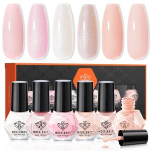modelones Nail Polish Set 6 Colors Neutral Nude Pink Mini Skin Tones Collection Quick Dry Neutral Glitter Finger Nail Polish Home DIY Manicure Valentine's Gift for Women Girl (A0-Meteor Swarm)
