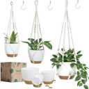 Bouqlife Hanging Planters with Macrame Plant Hangers for Indoor Outdoor Plants 3 Set Self Watering Pots Hanging Baskets Flower Pot Holders 3 Different Size