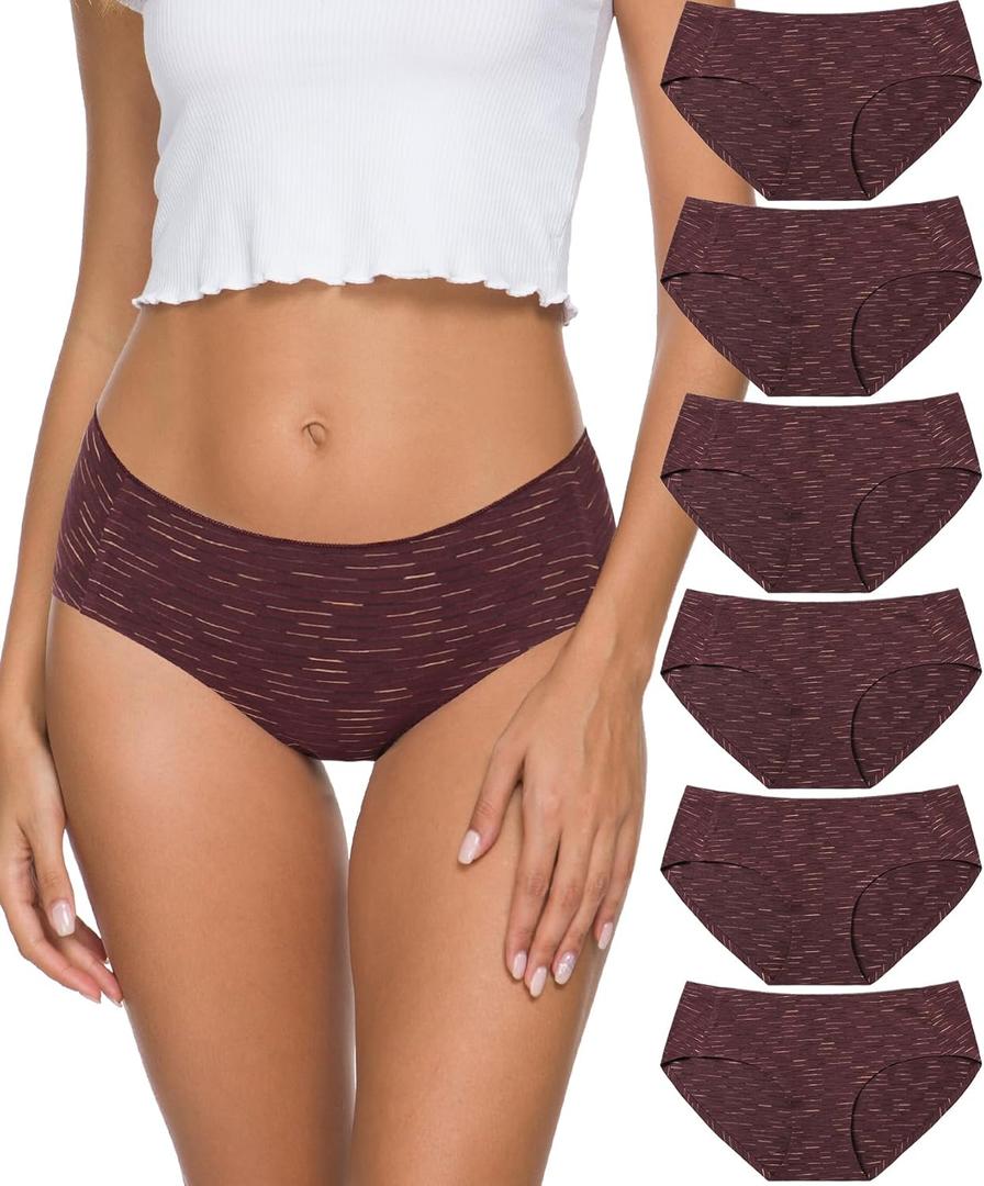 Altheanray Womens Underwear Cotton Underwear for Women Seamless Hipster Bikini Briefs Panties 6 Pack (X-Large, Wine Stripes)