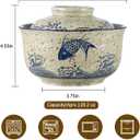 VanEnjoy Microwavable Ramen Bowl with Lid, 25 Oz Japanese Bowl Big Ceramic Japanese Soup Bowl with Lid, Korean Clay Pot - fish