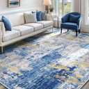 Washable Area Rugs 8'x10' Non-Slip Modern Abstract Soft for Living Room Entryway Bedroom Nursery, Print Pattern, Grey Blue Gold/Golden