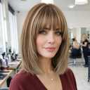 12 Inch Brown Mixed Blonde Human Hair Wig, Bob Wig Human Hair, Human Hair Wig With Bangs, Real Hair Wigs For Women, real human hair wigs