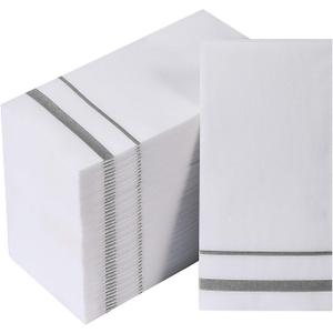FOCUSLINE 200 Linen Feel Disposable Bathroom Napkins, Soft and Absorbent Paper Guest Towels, Cloth-Like Hand Towels Decorative Paper Napkins for Parties, Weddings, Dinners or Events, Silver, 12" x 17", 1 Count