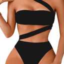 One Piece Swimsuit, Sexy Strappy Monokini, Size Runs Small (0-2, Black)