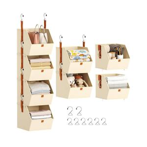 Hanging Closet Organizer 4 Tier - Clothes Hanging Shelves, Space-Saving Closet System, Fabric Storage Bins Bedroom Organization, Collapsible Baskets for Home, Dorm, Rv, Beige