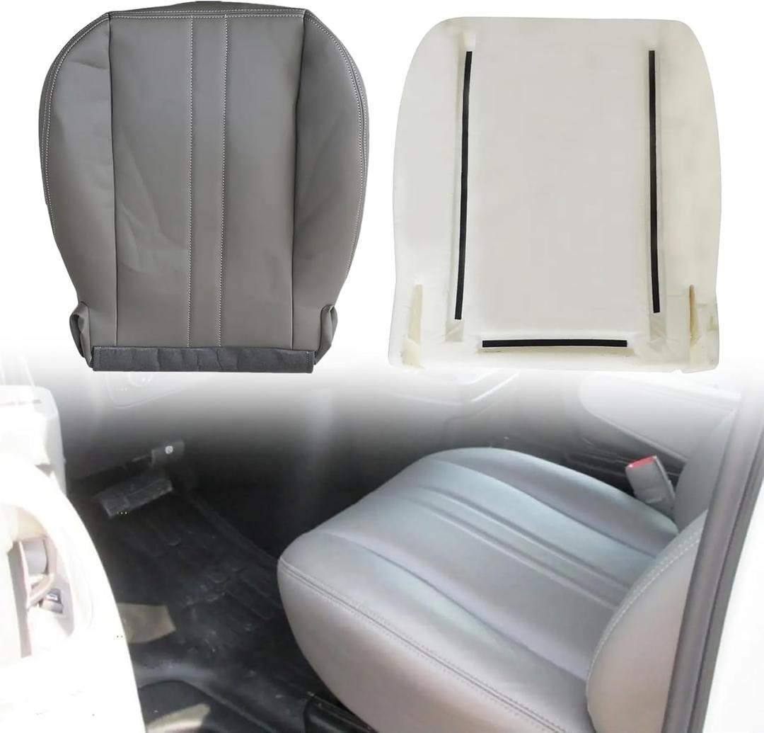NLQR Driver or Passenger Bottom Replacement Seat Cover & Foam Cushion Pewter Gray Compatible with Chevy Express GMC Savana 1500 2500 3500 Van 2003 2004 2005 2006 2007 2008 2009 2010 2012 2013 2014