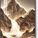 Framed Large Modern Mountain Wall Art for Living Room, Vertical Gold Bright Style Artwork for Walls, Luxury Landscape Scenery Painting Print for Entryway Hallway Stair Home Office Wall Decor, 30x60 In