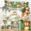 Wild One Birthday Decorations,Jungle Safari Animal Theme First Birthday Decorations Baby Shower Party Supplies for Boy Girl Photo Banner, Balloon Box, Balloons Garland, High Chair Banner, Backdrop