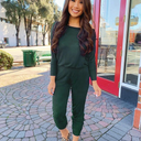 PRETTYGARDEN Women's Casual Long Sleeve Jumpsuit Crewneck Off Shoulder Elastic Waist Stretchy Romper
S